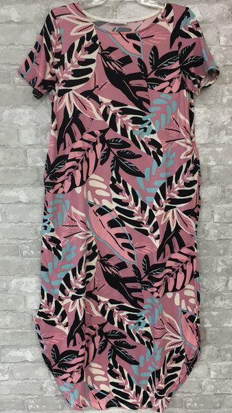 Pink/Black Palm Print Dress (Small, Medium, Large, 1X, 2X)