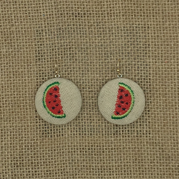 Embroidered Watermelon Earrings