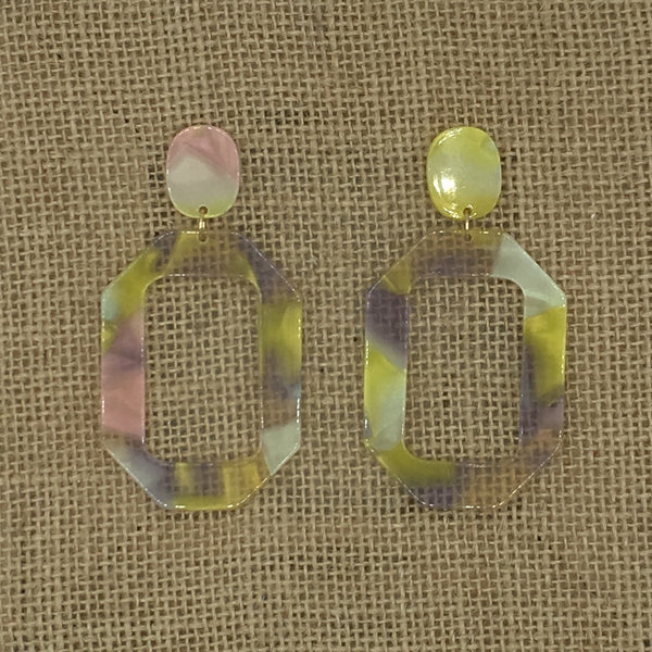 Pink/Yellow Resin Earrings
