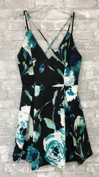 Black/Blue/White Floral Dress (Large)