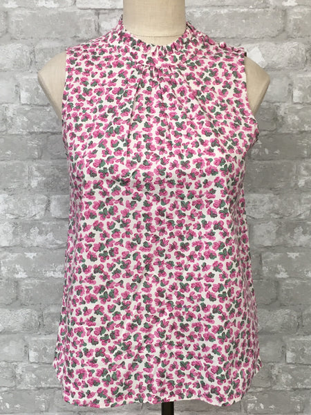 White/Pink/Flowers Tank Top (X-Small)