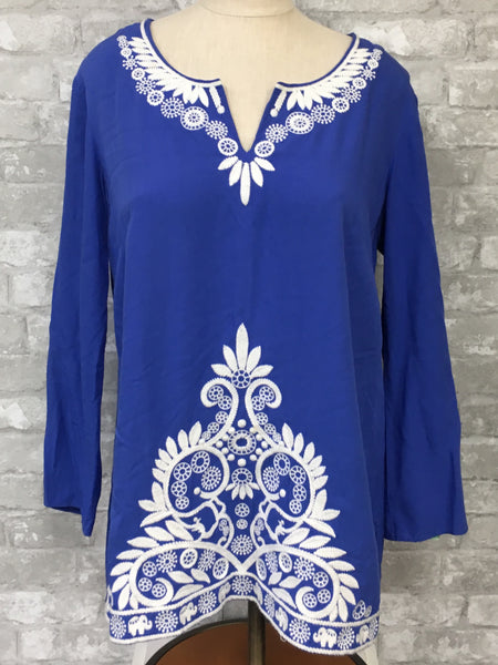 Blue/White Embroidery Top (Medium)