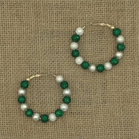 White/Green Hoop Earrings
