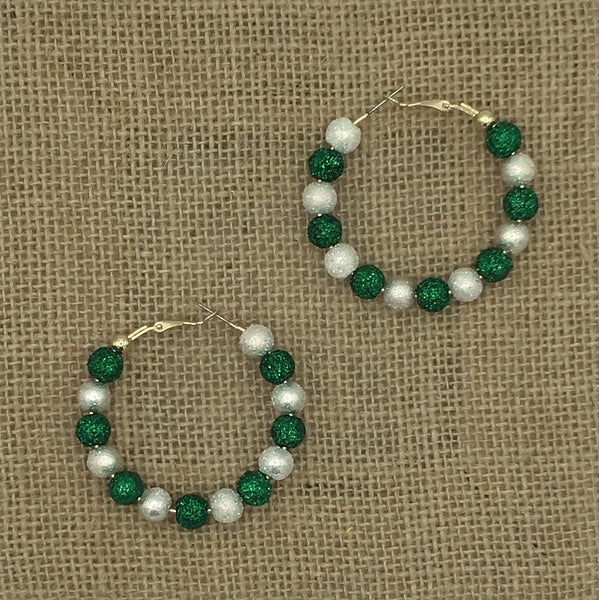 White/Green Hoop Earrings
