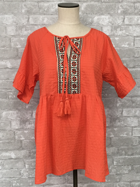 Orange and Aztec Embroidered  Top (S, M)