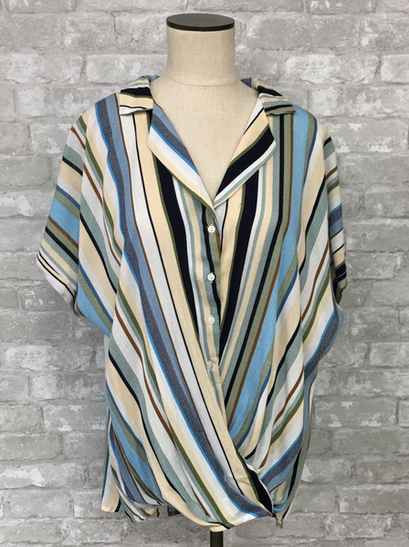 Blue, Tan, and Green Stripe Top (Small)