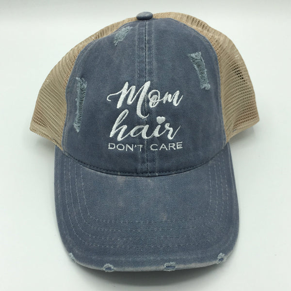 "Mom Hair" Distressed Cap- Blue