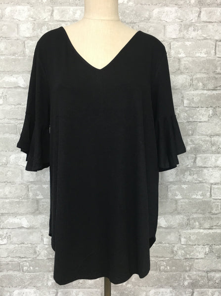 Black V-Neck Tee with Bell Sleeves