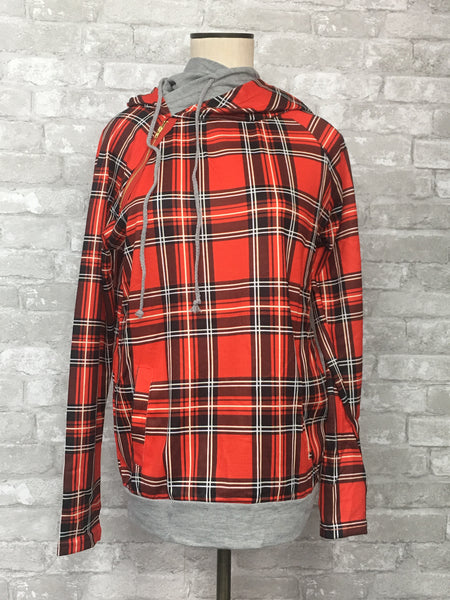 Red and Black Plaid Hoodie (Small)
