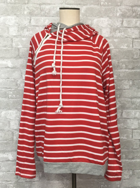 Red and White Striped Hoodie (L)