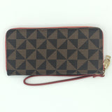 Black and Brown Triangle Print Wristlet with Red Accent