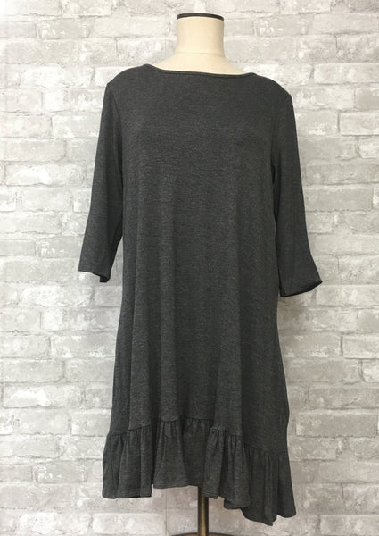 Dark Gray Swing Dress with Ruffle (S, M, XL)