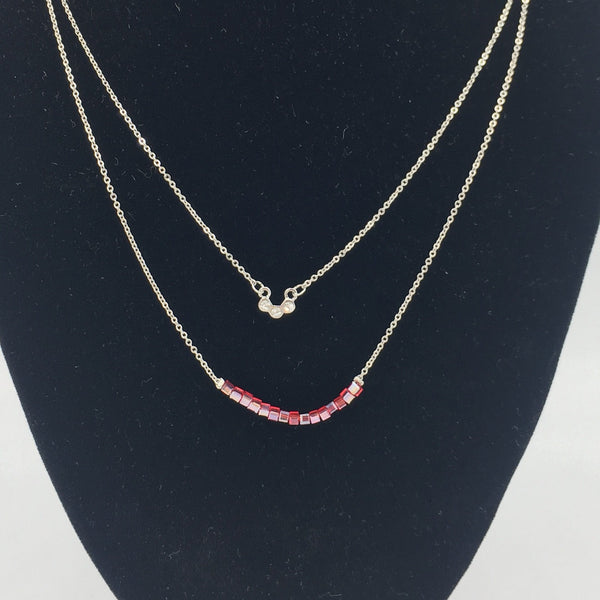 Dainty Red Bead and Silver Layered Necklace