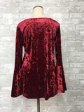 Red Crushed Velvet Top with Bell Sleeves (Small)