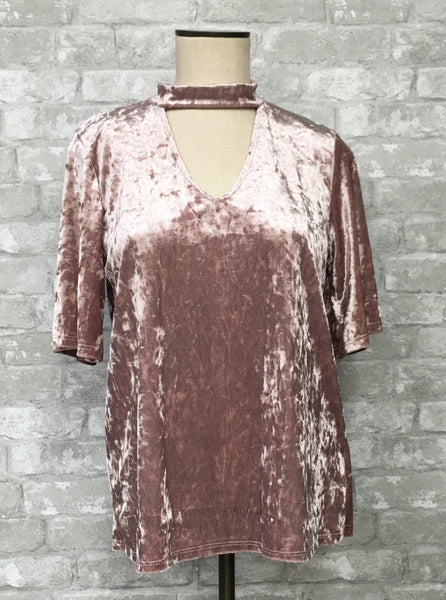 Pink Crushed Velvet Top with Collar (Small)