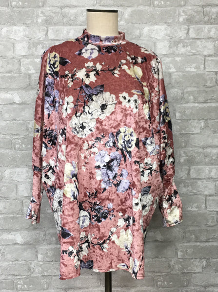 Pink and Floral Crushed Velvet Top (Small)
