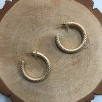 Small Textured Hoops, Gold-Tone