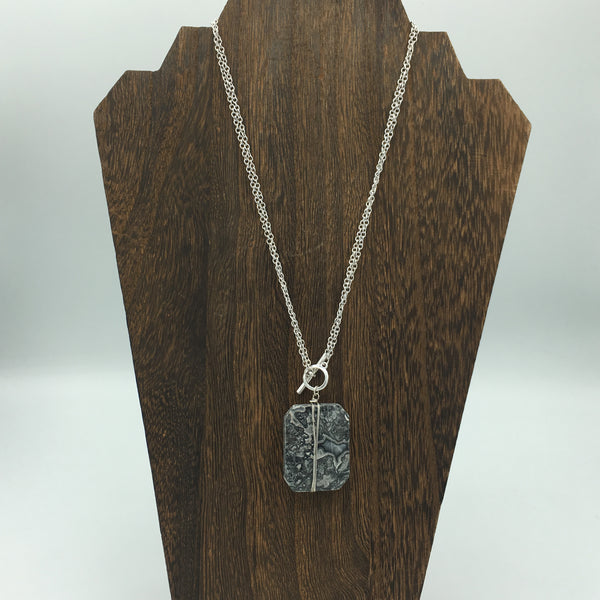 Gray Marble Stone Silver Necklace