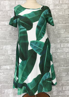 Green Leaf and White Print Dress (S, M, L)