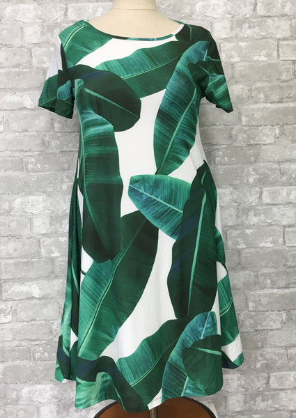 Green Leaf and White Print Dress (S, M, L)