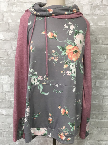Gray/Purple Floral Pullover (X-Large)