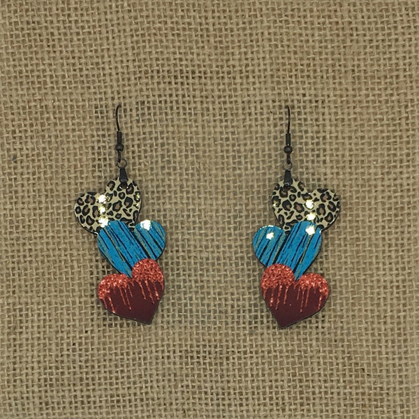Print/Multicolor Hearts Earrings