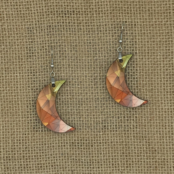 Orange Crescent Moon Earrings