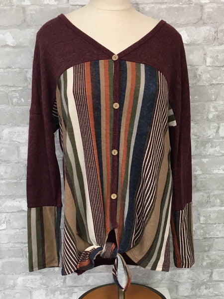 Burgundy/Multicolor Stripe Top (Small, Large)