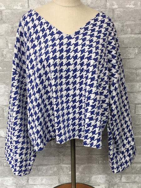 Royal/White Houndstooth Top (Small, Medium, Large)