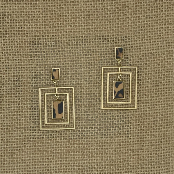 Gold/Brown Print Square Earrings