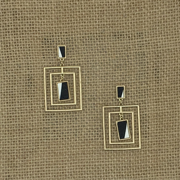 Gold/Black Print Square Earrings