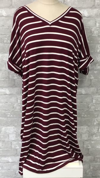 Burgundy/White Stripe Dress (1X)