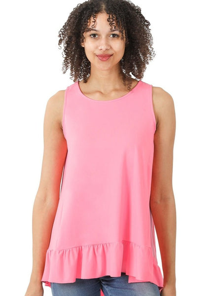 Pink Ruffled Tank Top by Zenana (SM, MED, XLG)